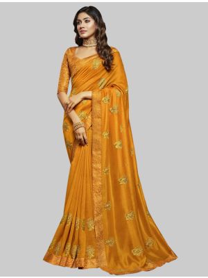 Musturd Yellow Soft Art Silk Designer Saree small FABSA20190
