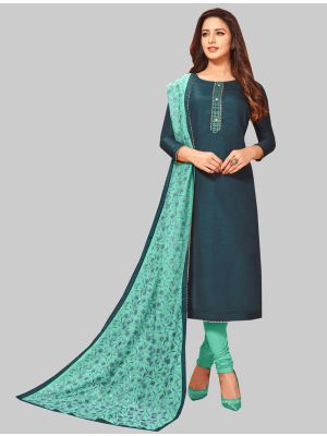Navy Blue Soft Silk Straight Suit with Dupatta small FABSL20034