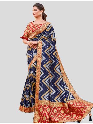 Navy Blue Weaved Silk Designer Saree small FABSA20033