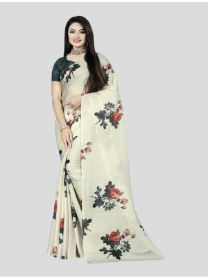 Off-White Satin Silk Designer Saree small FABSA20028