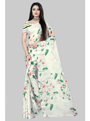 Off-White Satin Silk Designer Saree small FABSA20030