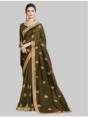 Olive Green Art Silk Designer Saree small FABSA20105