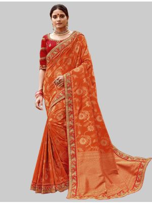 Orange Jacquard Silk Designer Saree small FABSA20195