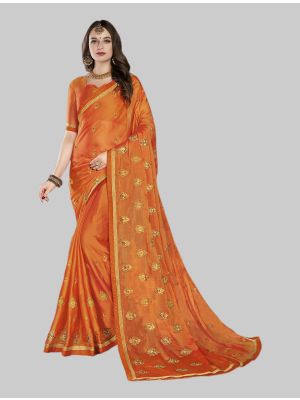 Orange Satin Chiffon Designer Saree small FABSA20086