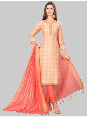 Peach Chanderi Silk Straight Suit with Dupatta small FABSL20016