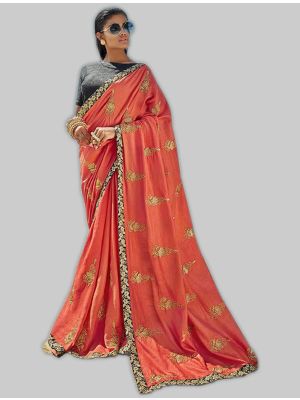 Peach Soft Art Silk Designer Saree small FABSA20014