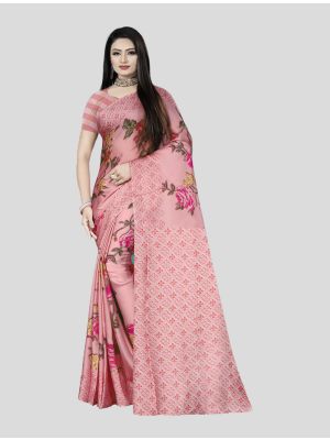Pink Satin Silk Designer Saree small FABSA20027