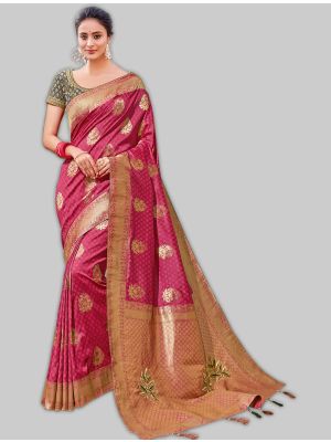 Pink Weaved Silk Designer Saree small FABSA20047