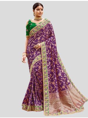 Purple Jacquard Silk Designer Saree small FABSA20200