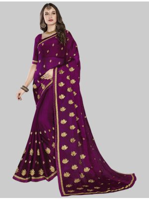 Purple Satin Chiffon Designer Saree small FABSA20087