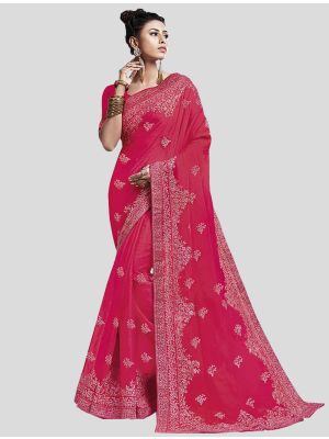 Rani Pink Chiffon Designer Saree small FABSA20166