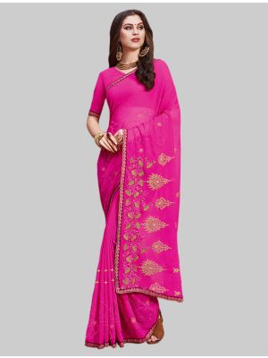 Rani Pink Georgette Designer Saree small FABSA20077