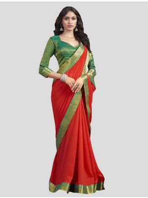 Red Art Silk Designer Saree small FABSA20097