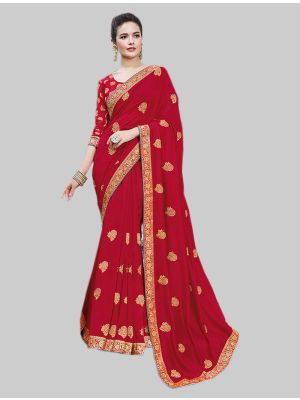 Red Art Silk Designer Saree small FABSA20100