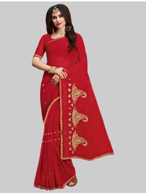 Red Georgette Designer Saree small FABSA20079
