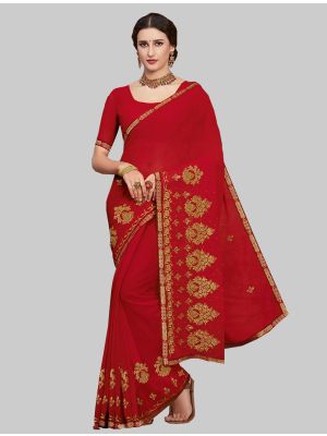 Red Georgette Designer Saree small FABSA20152