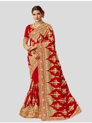 Red Georgette Designer Saree thumbnail FABSA20201