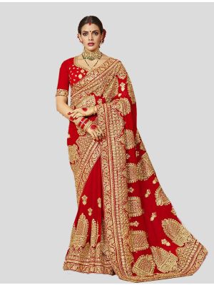 Red Georgette Designer Saree small FABSA20207