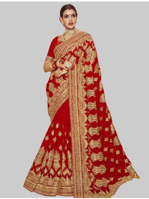 Red Georgette Designer Saree small FABSA20209