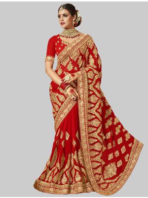 Red Georgette Designer Saree thumbnail FABSA20210