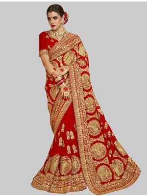 Red Georgette Designer Saree small FABSA20212