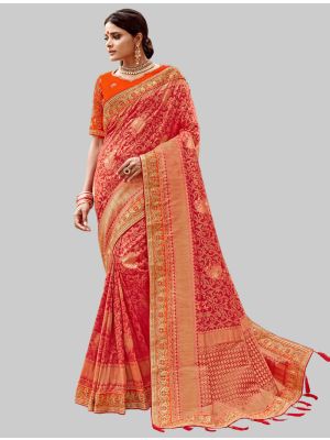 Red Jacquard Silk Designer Saree small FABSA20192