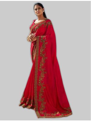Red Soft Art Silk Designer Saree small FABSA20016