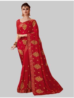 Red Soft Art Silk Designer Saree small FABSA20106