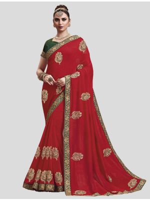 Red Soft Art Silk Designer Saree small FABSA20169
