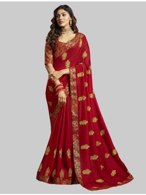 Red Soft Art Silk Designer Saree small FABSA20191