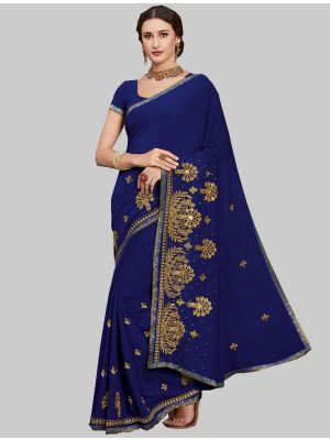 Royal Blue Georgette Designer Saree small FABSA20158