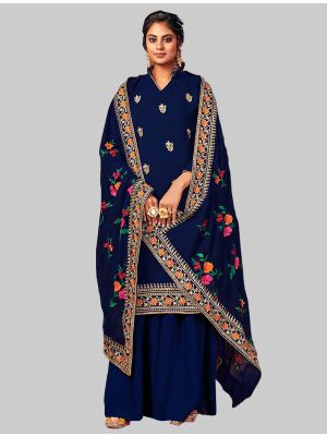 Royal Blue Georgette Straight Suit with Dupatta small FABSL20007