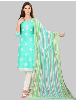 Sea Green Chanderi Silk Straight Suit with Dupatta small FABSL20028