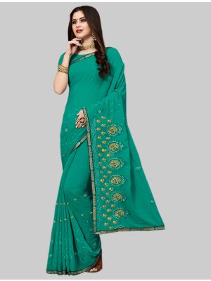 Sea Green Georgette Designer Saree small FABSA20076