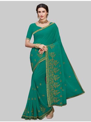 Sea Green Georgette Designer Saree small FABSA20155