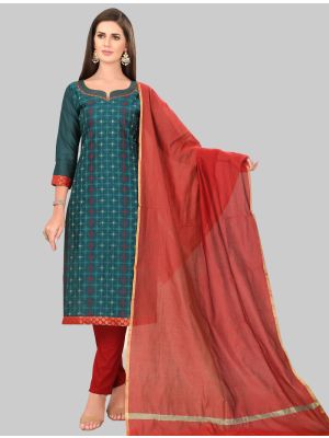 Teal Blue Chanderi Silk Straight Suit with Dupatta small FABSL20032