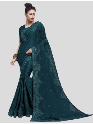 Teal Blue Chiffon Designer Saree small FABSA20160