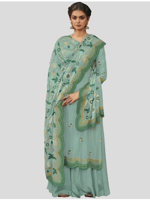 Teal Italian Silk Straight Suit with Dupatta small FABSL20012