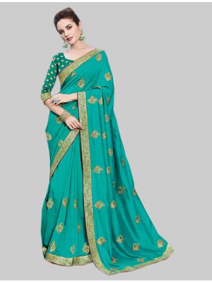 Turquoise Blue Art Silk Designer Saree small FABSA20101