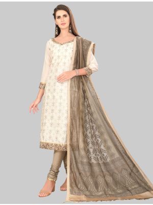 White Chanderi Silk Straight Suit with Dupatta small FABSL20017