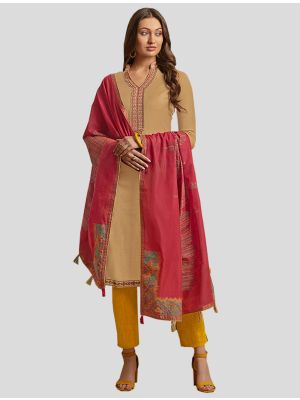 Beige Muslin Straight Suit with Dupatta small FABSL20066
