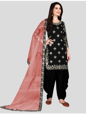 Black Art Silk Patiala Suit with Dupatta small FABSL20059