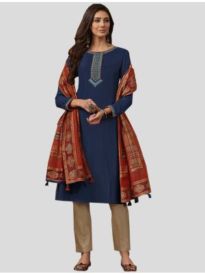 Blue Muslin Straight Suit with Dupatta small FABSL20069