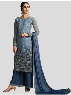 Blue Net Straight Suit with Dupatta small FABSL20102