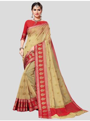 Cream Cotton  Silk Designer Saree small FABSA20281