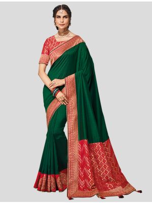 Dark Green Art Silk Designer Saree small FABSA20268