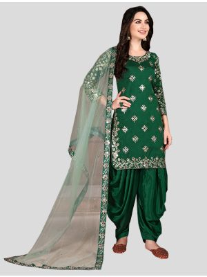 Dark Green Art Silk Patiala Suit with Dupatta small FABSL20058