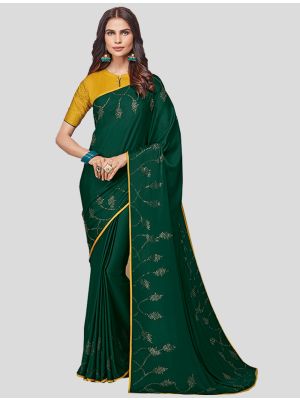 Dark Green Soft Satin Designer Saree small FABSA20294