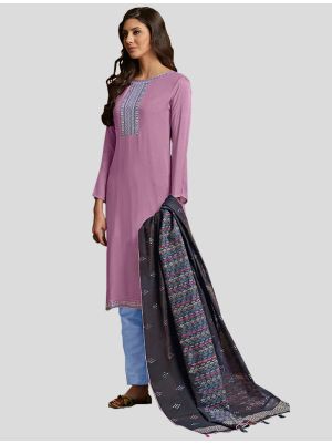 Light Purple Muslin Straight Suit with Dupatta small FABSL20071