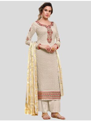 Off-White Tussar Art Silk Straight Suit with Dupatta small FABSL20081